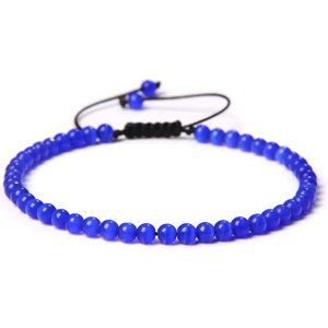 Unisex 4mm Blue Cat's Eye Quartz Natural Stone Beaded Adjustable Rope Bracelet